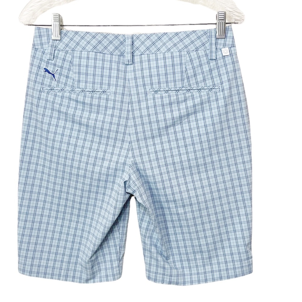 Puma Dry Cell Plaid Shorts 2 Womens New With Tags Golf Tennis Blue UPF40 Stretch